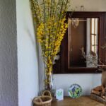 Eingangsbereich mit Forsythienstrauß
